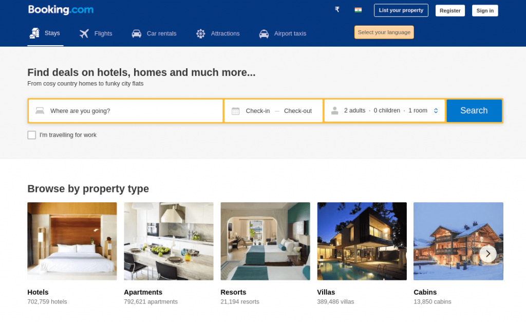 Current Version of Booking.com User Interface
